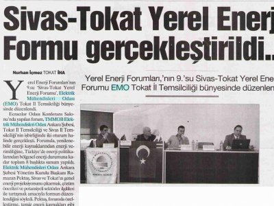 SİVAS-TOKAT YEREL ENERJİ FORMU GERÇEKLEŞTİRİLDİ (TÜRKİYE, 20.4.2009)