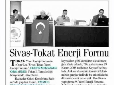 SİVAS-TOKAT ENERJİ FORMU (ANAYURT GAZETESİ, 21.04.2009)