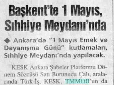 BAŞKENTTE 1 MAYIS, SIHHİYE MEYDANI'NDA (YENİ NESİL, 21.4.2009)