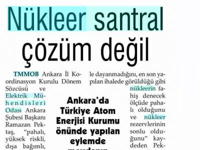 NÜKLEER SANTRAL ÇÖZÜM DEĞİL (EVRENSEL, 27.4.2009)