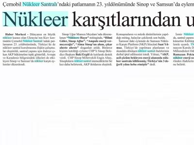 NÜKLEER KARŞITLARINDAN UYARI (CUMHURİYET, 27.4.2009)