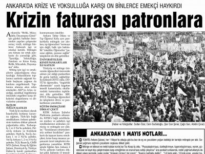 ANKARA'DA KRİZE VE YOKSULLUĞA KARŞI ON BİNLERCE EMEKÇİ HAYKIRDI