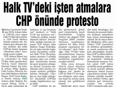HALK TV'DEKİ İŞTEN ATMALARA CHP ÖNÜNDE PROTESTO (EVRENSEL GAZETESİ, 02.07.2009)