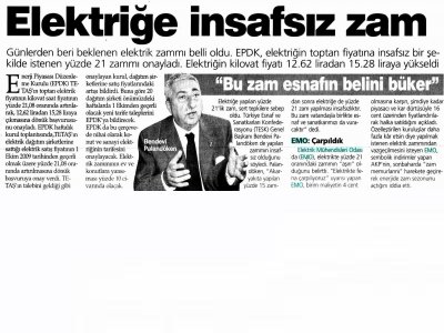 ELEKTRİĞE İNSAFSIZ ZAM (YENİÇAĞ, 04.09.2009)
