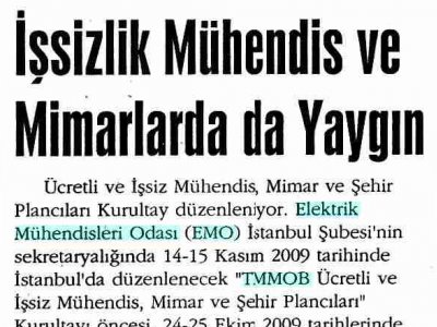 İSSİZLİK MÜHENDİS VE MİMARLARDA DA YAYGIN (İLKE GAZETESİ, 24.09.2009)