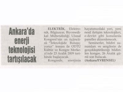 ANKARADA ENERJİ TEKNOLOJİSİ TARTIŞILACAK (EVRENSEL, 08.12.2009)