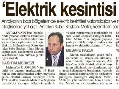 İLHAN METİN:ELEKTRİK KESİNTİSİ BİTMELİ (SABAH AKDENİZ-26.06.2010)