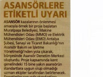ASANSÖRLERE ETİKETLİ UYARI (MİLİYET AKDENİZ-27.06.2010)