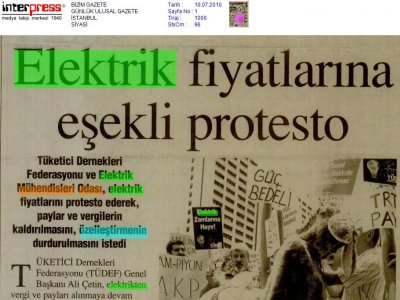 ELEKTRİK FİYATLARINA EŞEKLİ PROTESTO (BİZİM GAZETE, 10.7.2010)