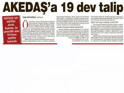 AKEDAŞ'A 19 DEV TALİP (SABAH AKDENİZ-26.11.2010)