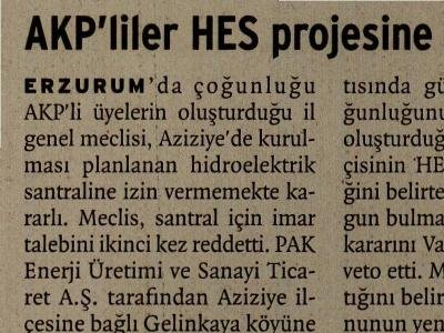 AKP`LİLER HES PROJESİNE KARŞI ÇIKTI (BİRGÜN, 12.01.2011)