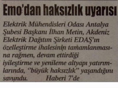EMO`DAN HAKSIZLIK UYARISI (AKDENİZ BEYAZ-11.01.2011)