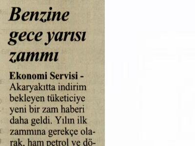 BENZİN YİNE ZAMLANDI (CUMHURİYET, 14.01.2011)