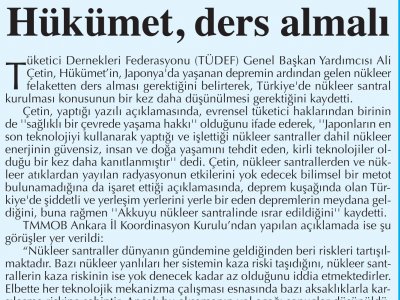 HÜKÜMET, DERS ALMALI (BAŞKENT GAZETESİ, 18.03.2011)