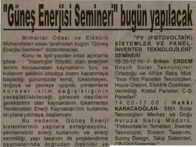 GÜNEŞ ENERJİSİ SEMİNERİ‘ BUGÜN YAPILACAK (ANTALYA EKONOMİ-27.04.2011)