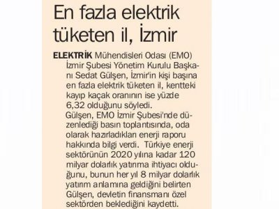 EN FAZLA ELEKTRİK TÜKETEN İL İZMİR -25.06.2011 -EGE TELGRAF