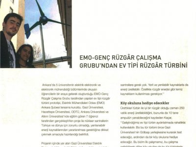 EMO-GENÇ RÜZGAR ÇALIŞMA GRUBU`NDAN EV TİPİ RÜZGÂR TÜRBİNİ (TURKEY RECYCLING TEKNOLOJİ DERGİSİ, 01.06.2011)