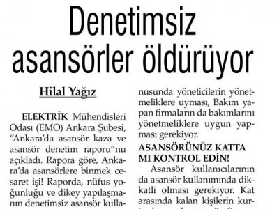 DENETİMSİZ ASANSÖRLER ÖLDÜRÜYOR (GÜNLÜK EVRENSEL, 12.09.2011)