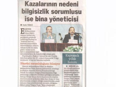 KAZALARININ NEDENİ BİLGİSİZLİK SORUMLUSU İSE BİNA YÖNETİCİSİ (HÜRRİYET ANKARA, 14.09.2011)