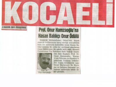 PROF. DR. ONUR HAMZAOĞLU`NA HASAN BALIKÇI ONUR ÖDÜLÜ