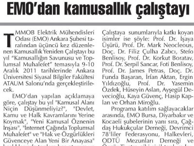 EMO`DAN KAMUSALLIK ÇALIŞTAYI (BAŞKENT GAZETESİ, 02.12.2011)
