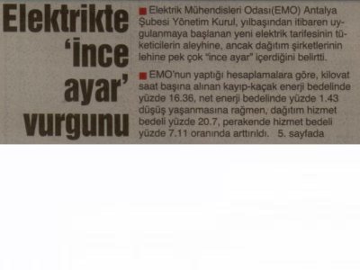 ELEKTRİKTE! İNCE AYAR‘ VURGUNU (GERÇEK AKDENİZ-10.01.2012)