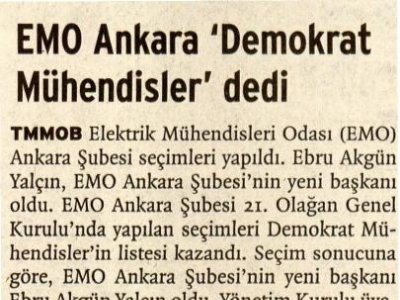EMO ANKARA `DEMOKRAT MÜHENDİSLER` DEDİ (BİRGÜN, 22.02.2012)