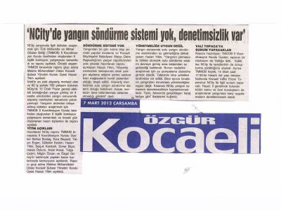 NCITY`DE YANGIN SÖNDÜRME SİSTEMİ YOK, DENETİMSİZLİK VAR-ÖZGÜR KOCAELİ