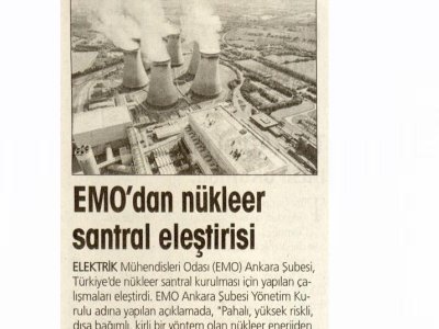 EMO DAN NÜKLEER SANTRAL ELEŞTİRİSİ (YURT GAZETESİ, 10.03.2012)