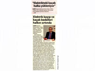 ELEKTRİKTEKİ KAÇAK HALKA YÜKLENİYOR - 05.04.2012 - GAZETEM EGE