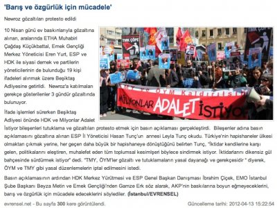 BARIŞ VE ÖZGÜRLÜK İÇİN MÜCADELE (13 NİSAN 2012 - EVRENSEL)