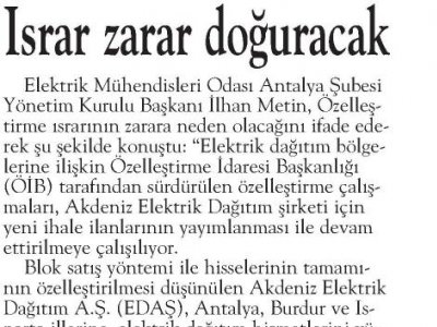 ISRAR ZARAR DOĞURACAK  (ANTALYA EKSPRES-02.10.2012)