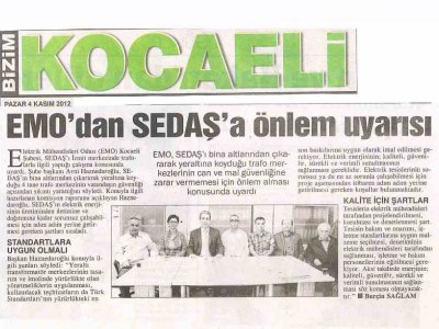 EMO`DAN SEDAŞ`A ÖNLEM UYARISI-BİZİM KOCAELİ
