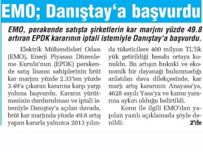 EMO; DANIŞTAY  A BAŞVURDU (ANTALYA SON HABER-26.12.2012)