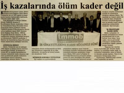 ÎŞ KAZALARINDA ÖLÜM KADER DEĞİL (YENİ GÜN-05.03.2013)