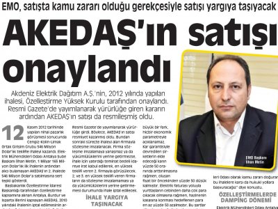 AKDENİZ AKEDAŞ`IN SATIŞI ONAYLANDI  (AKŞAM ANTALYA-  13.03.2013)