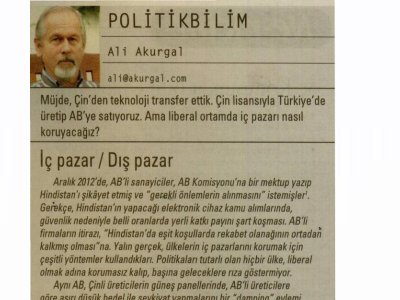 İÇ PAZAR/DIŞ PAZAR (POLİTİK BİLİM /ALİ AKURGAL, CUMHURİYET BİLİM TEKNOLOJİ DERGİSİ, 21.06.2013