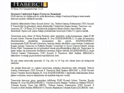 SATRANÇTA CUMHURİYET KUPASI TURNUVASI SONUÇLANDI-KOCAELİ HABERCİ