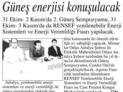 GÜNEŞ ENERJİSİ KONUŞULACAK (ANTALYA HABERCİ-29.10.2013)