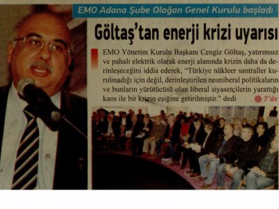 CENGİZ GÖLTAŞ`DAN ENERJİ KRİZİ UYARISI