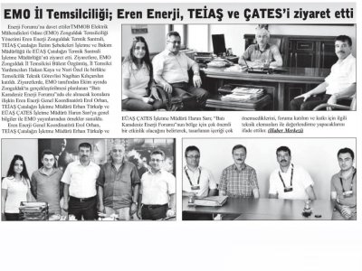 EMO İL TEMSİLCİLİĞİ; EREN ENERJİ, TEİAŞ VE ÇATES`İ ZİYARET ETTİ-ZONGULDAK PUSULA