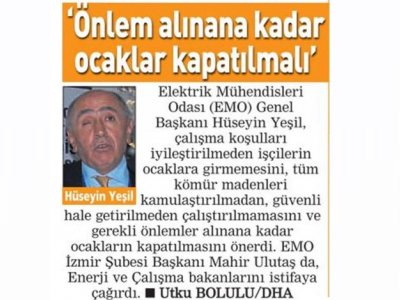 ÖNLEM ALINANA KADAR OCAKLAR KAPATILMALI -03.11.2014 - POSTA EGE