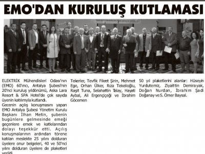 EMO DAN KURULUŞ KUTLAMASI (TOROS GAZETESİ-24.12.2014)