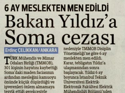 BAKAN YILDIZ`A SOMA CEZASI (HÜRRİYET, 3.3.2015)