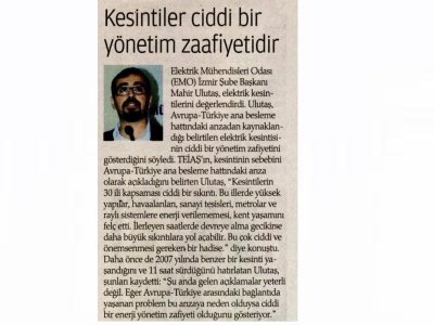 KESİNTİLER CİDDİ BİR YÖNETİM ZAFİYETİDİR - 01.04.2015 - ZAMAN İZMİR