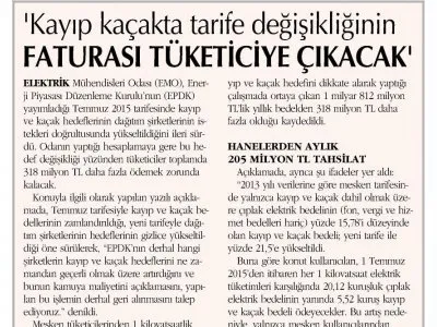 `KAYIP KAÇAKTA TARİFE DEĞİŞİKLİĞİNİN FATURASI TÜKETİCİYE ÇIKACAK` (ORTADOĞU)