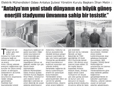 ELEKTRİK MÜHENDİSLERİ ODASI ANTALYA ŞUBESİ YÖNETİM KURULU BAŞKANI İLHAN METİN (AKDENİZ GÜNCEL-23.10.2015)