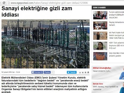 SANAYİ ELEKTRİĞİNE GİZLİ ZAM İDDİASI (EGEPOSTASİ.COM)