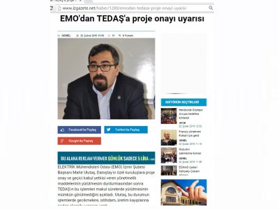 EMO‘DAN TEDAŞ‘A PROJE ONAYI UYARISI (İZGAZETE.NET)