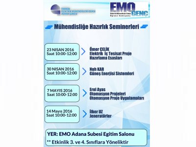 EMO ADANA ŞUBESİNDE MÜHENDİSLİĞE HAZIRLIK SEMİNERLERİ BAŞLIYOR